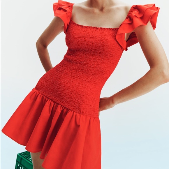 ZARA RUFFLES RED DRESS - Picture 4 of 7
